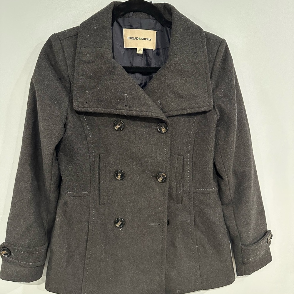Thread & Supply Women’s Small Charcoal Gray Wool Blend Peacoat Winter Outerwear